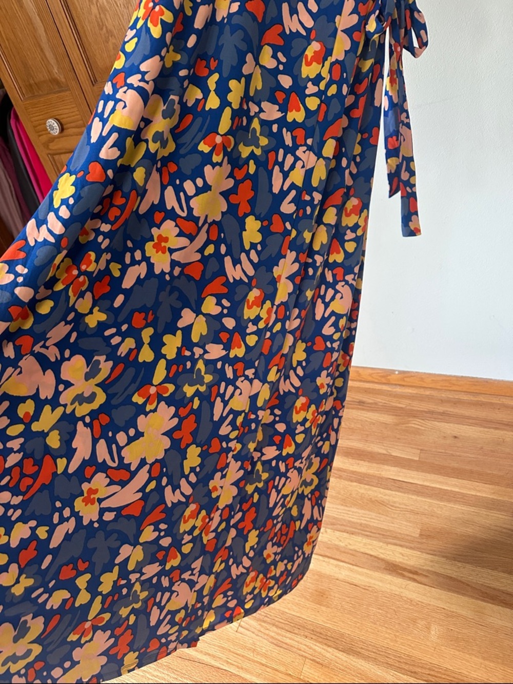 41 Hawthorn Blue Floral Wrap Maxi Dress with Pink and Orange Accents - Picture 3 of 3